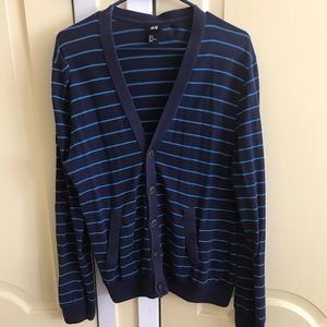 H&M Men’s Striped Blue Cardigan Size MEDIUM